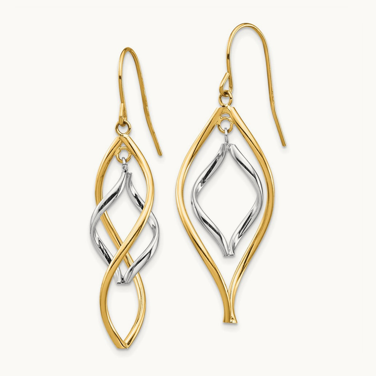 Fancy Twisted Dangle Earrings, 14K Two-tone