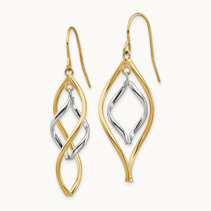 Fancy Twisted Dangle Earrings, 14K Two-tone