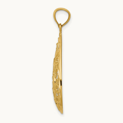 Polished / Textured Filigree Teardrop Pendant, 14K Gold