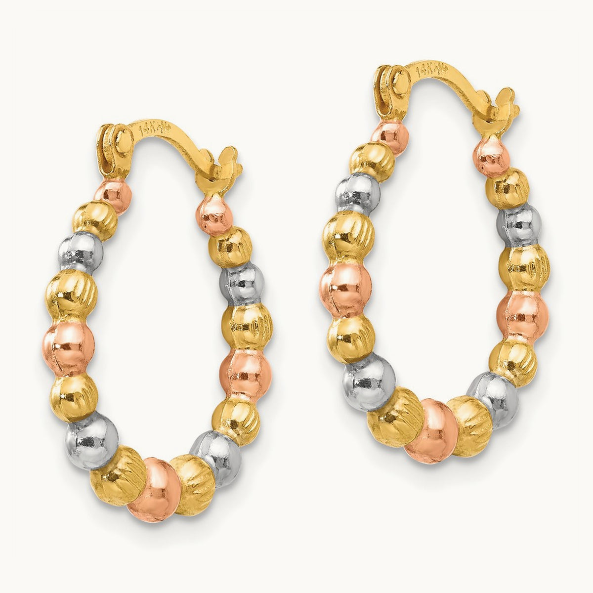 w/Rose and White Rhodium Madi K Beaded Hoop Earrings, 14K