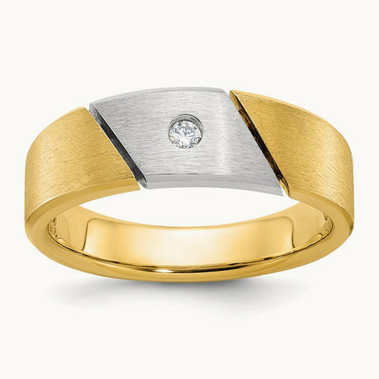 IBGoodman Men's Polished and Satin Diamond Complete Ring, 14K Two-tone