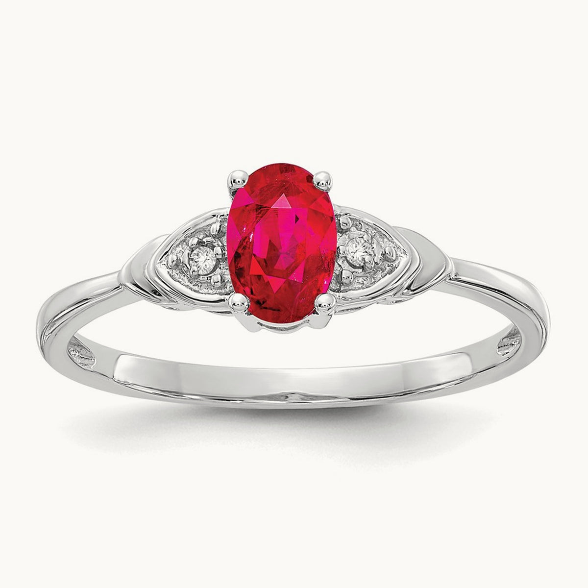 Ruby and Diamond Ring — 14K White Gold, 7