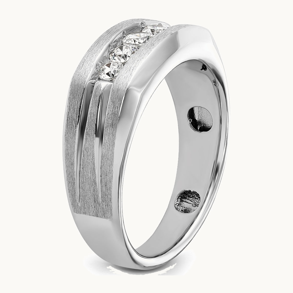 IBGoodman 14K White Gold Men's Polished and Brushed 5-Stone 1/2 Carat AA Quality Diamond Ring
