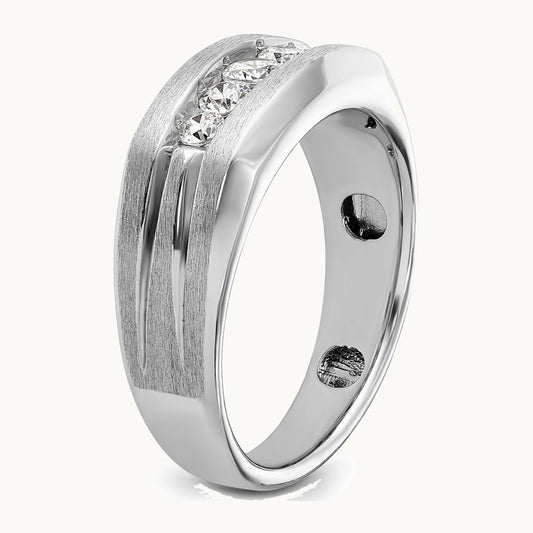 IBGoodman 14K White Gold Men's Polished and Brushed 5-Stone 1/2 Carat AA Quality Diamond Ring