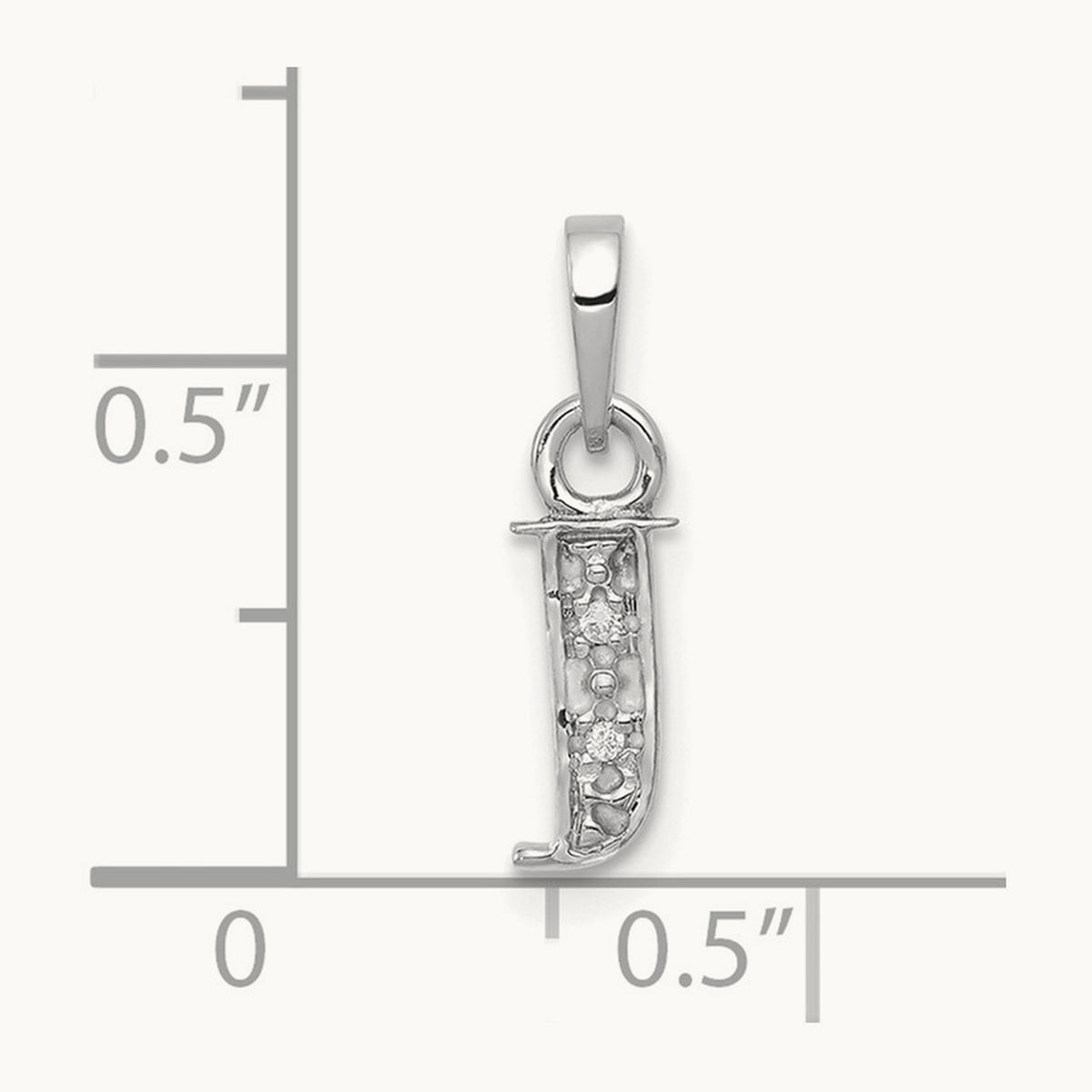 Rhodium-plated Diamond Letter J Initial Pendant, 14K White Gold