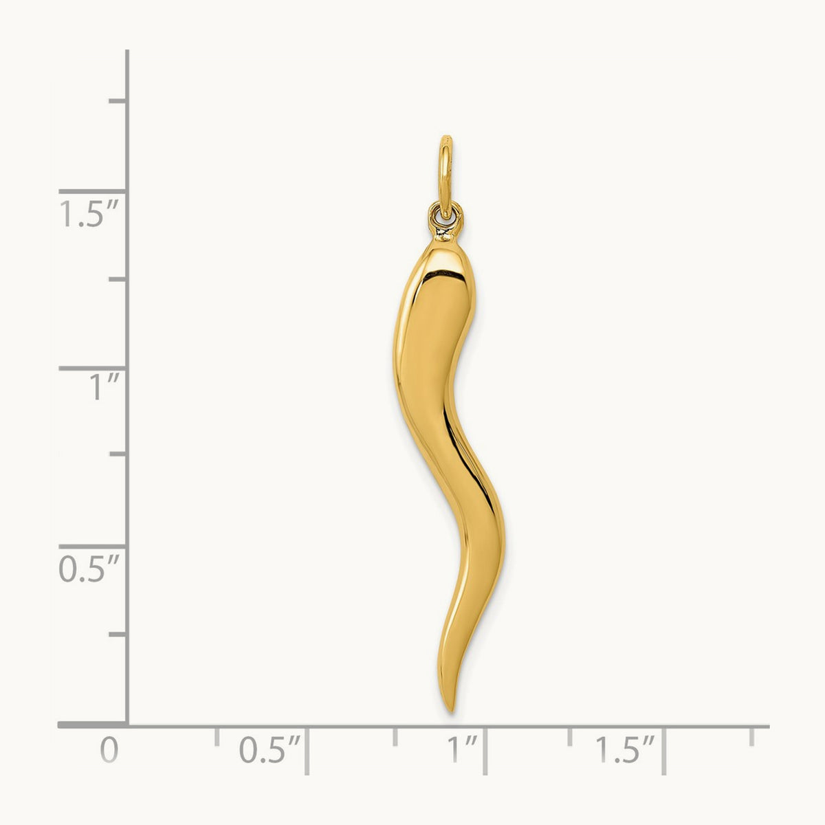 Large 3D Italian Horn Charm, 14K
