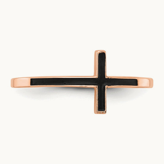 Enameled Sideways Cross Ring, 14K Rose Gold