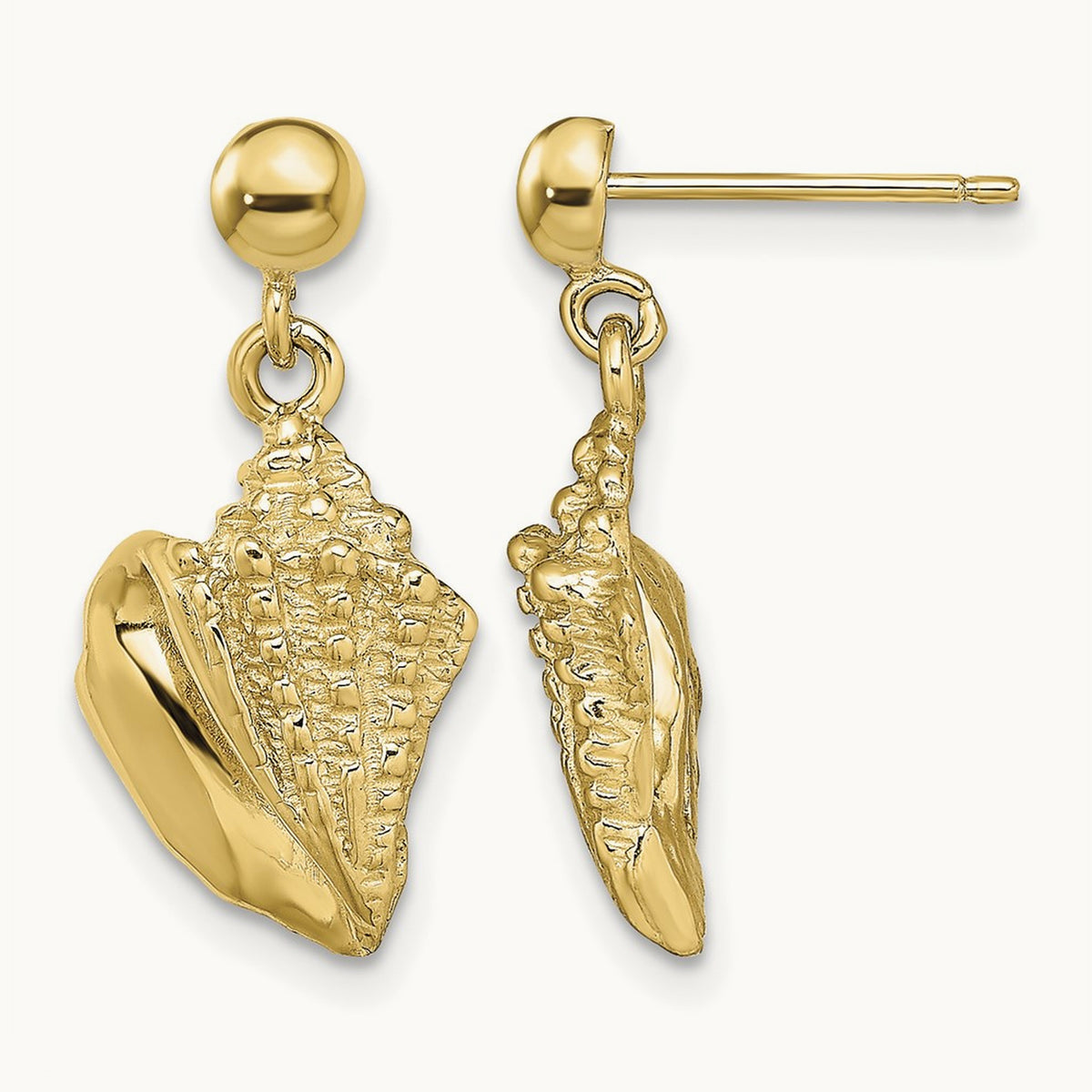 Conch Shell Dangle Earrings, 14K