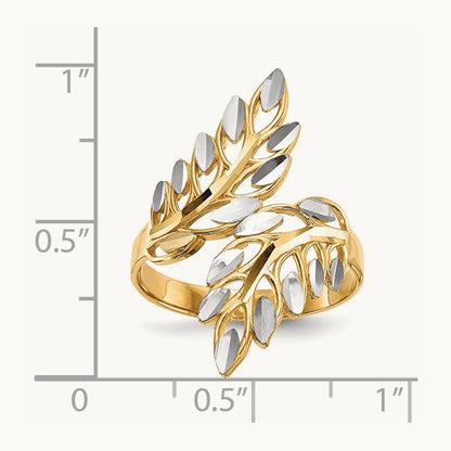 w/ White Rhodium Diamond-cut Leaves Ring, 14K