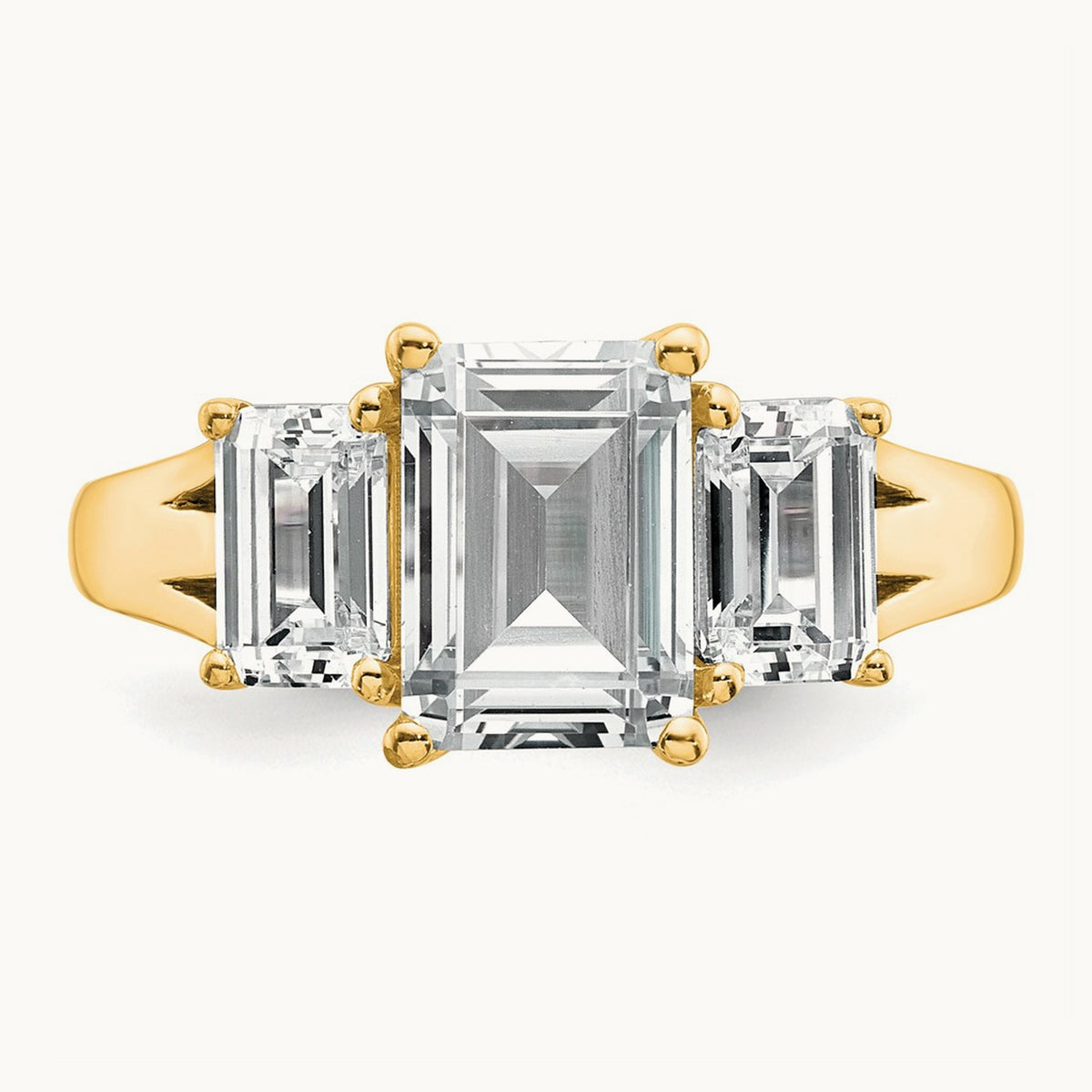 Emerald 3 Stone Engagement Ring, 1.50-3.25 ct tw Lab-Grown Diamond — 3 1/3 ct, 14K Yellow Gold