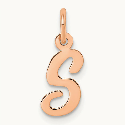 Small Script Letter S Initial Charm, 14K Rose Gold