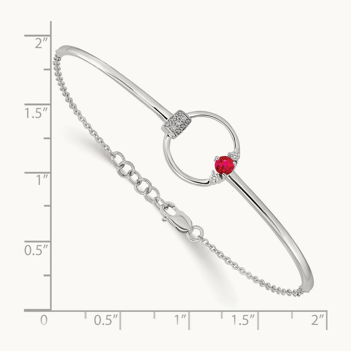 Polished Diamond and Ruby Circle 7in w/.5in ext Bracelet, 14K White