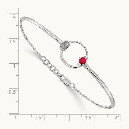 Polished Diamond and Ruby Circle 7in w/.5in ext Bracelet, 14K White