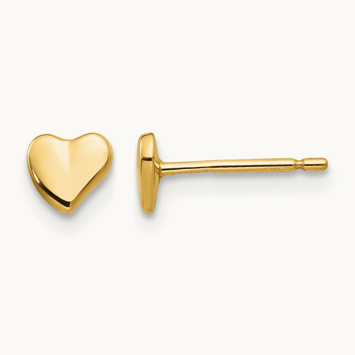 Polished Heart Post Stud Earrings — 14K Yellow Gold, 5mm