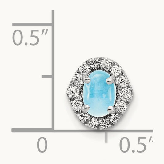 Diamond and Cabochon .73 Blue Topaz Pendant, 14K White Gold