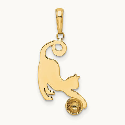 Diamond-cut Cat and Ball Pendant, 14K with White Rhodium
