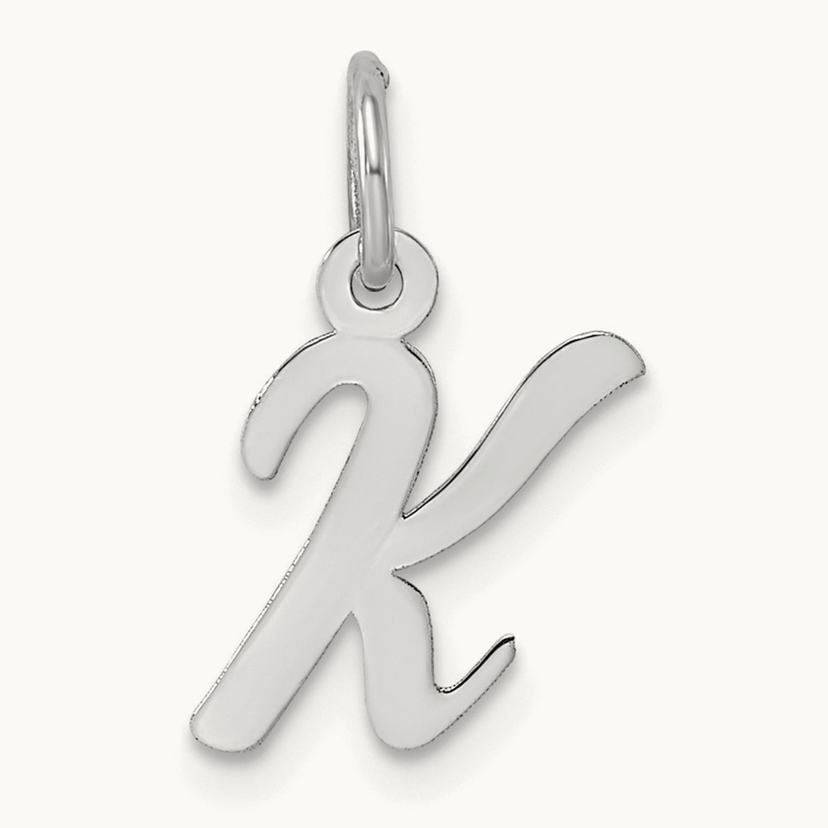 Small Script Letter K Initial Charm, 14K White Gold