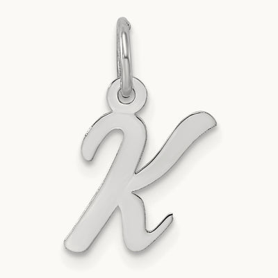 Small Script Letter K Initial Charm, 14K White Gold