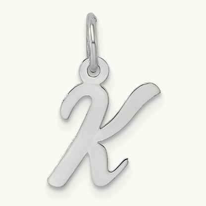 Small Script Letter K Initial Charm, 14K White Gold
