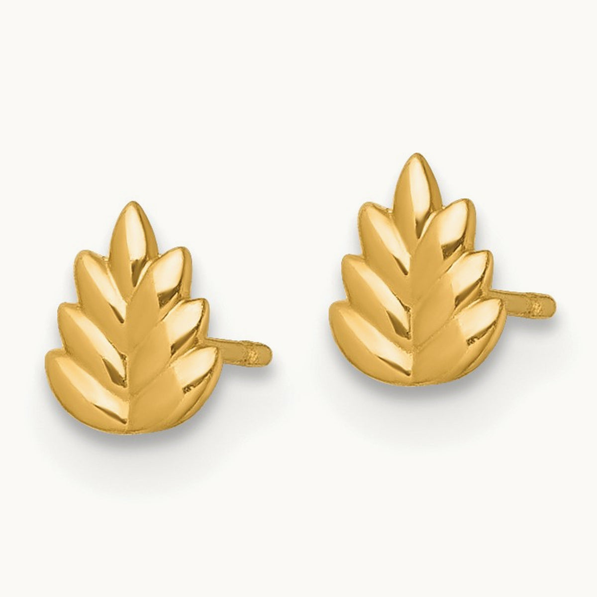 Polished Leaf Post Earrings, 14K