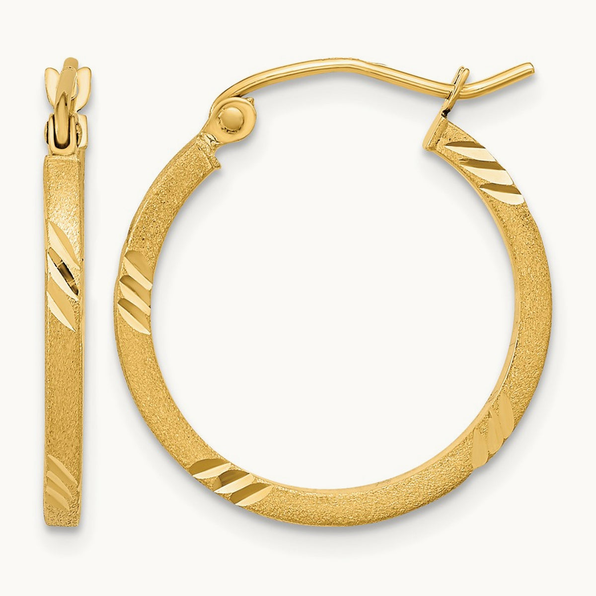 Satin Diamond-cut Square Tube Hoop Earrings — 14K Yellow Gold, 20mm
