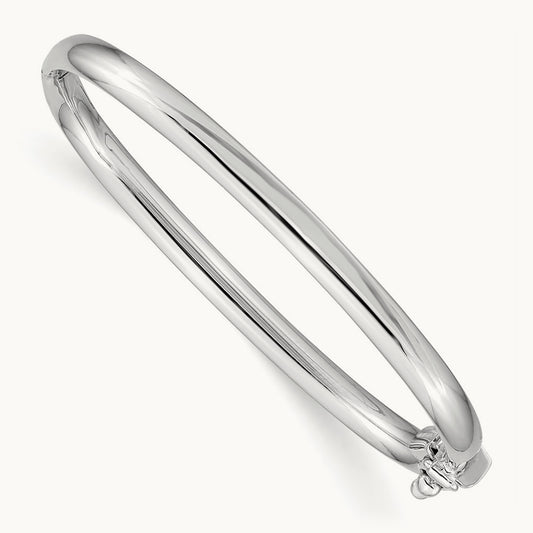 Polished Hinged Safety Clasp Baby Bangle — 14K White Gold
