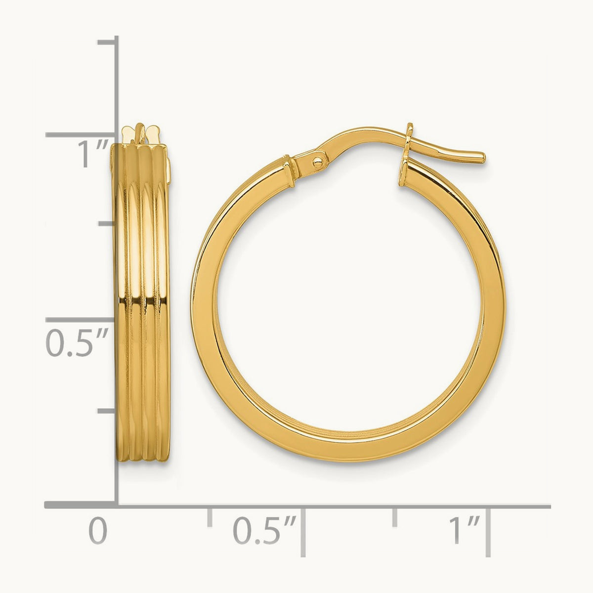 Polished Grooved Hoop Earrings — 14K Yellow Gold, 24mm