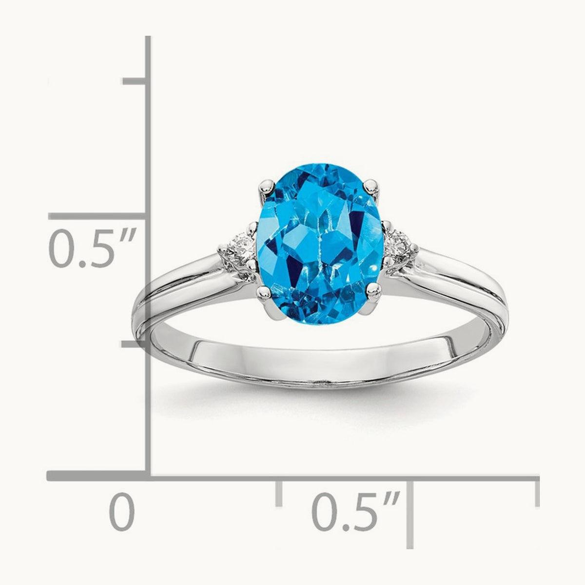 8x6mm Oval Blue Topaz AA Diamond ring, 14K White Gold