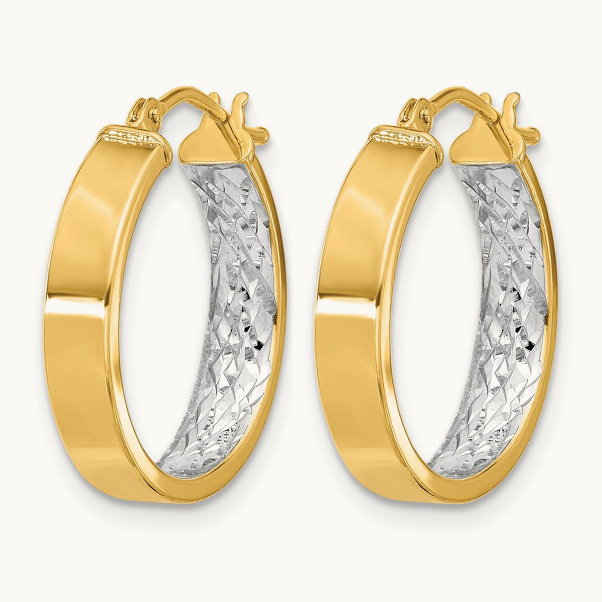 w/ White Rhodium Polished and Diamond-cut Hoop Earrings, 10K — Leslie's