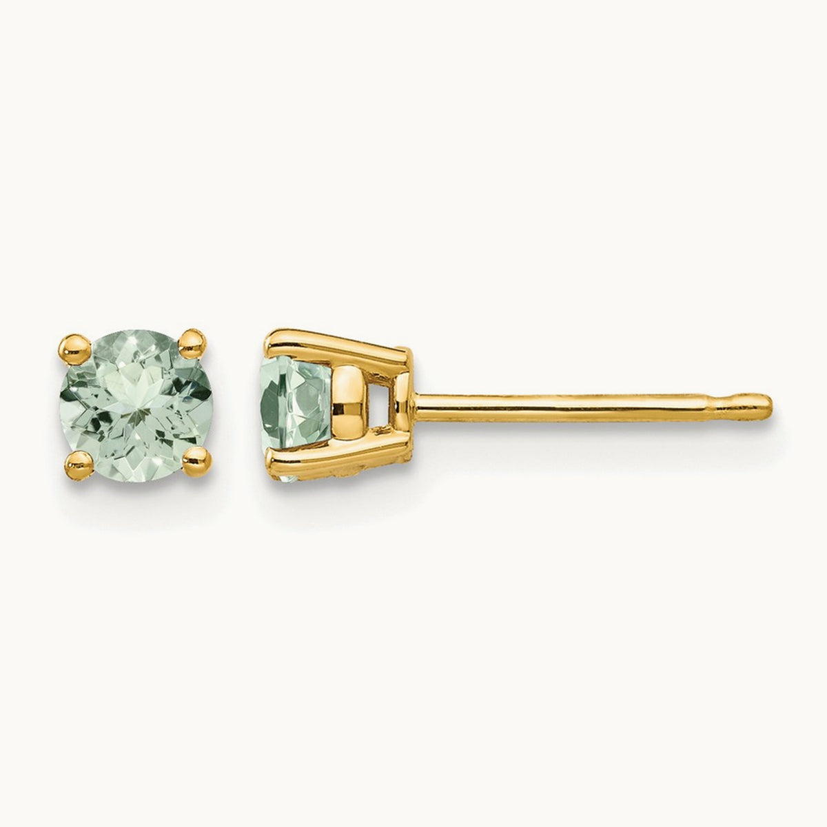 Round Green Quartz Earrings — 14K Yellow Gold, 4mm
