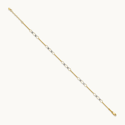 Polished Oval Link Beads 9in Plus 1in ext. Anklet, 14K Two-tone