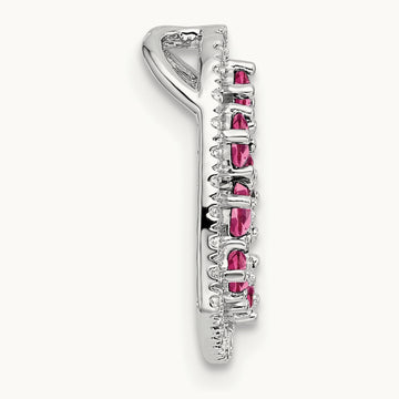 Polished Diamond and Pink Tourmaline Heart Chain Slide, 14K White Gold
