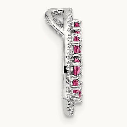 Polished Diamond and Pink Tourmaline Heart Chain Slide, 14K White Gold