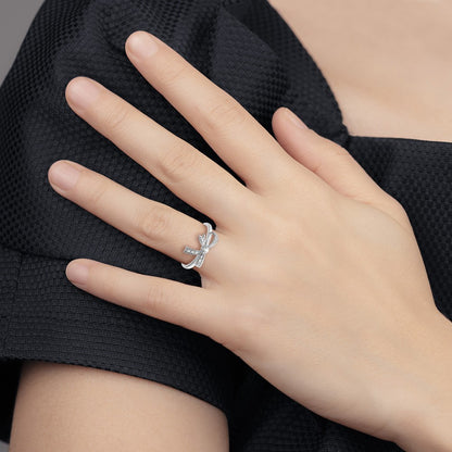 Diamond Bow Ring — 14K White Gold