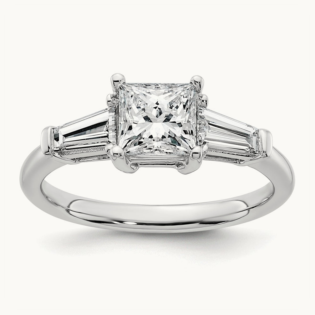 Princess & Baguette Engagement Ring — 14K White Gold, 1 1/2 ct, 7
