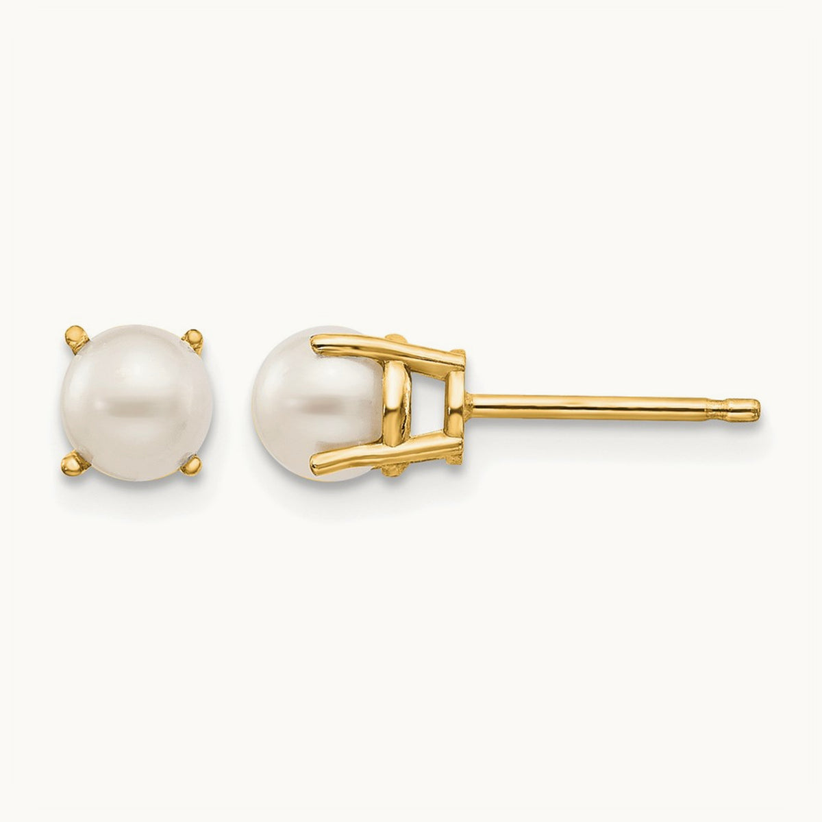 Round June/Freshwater Cultured Pearl Post Earrings — 14K Yellow Gold