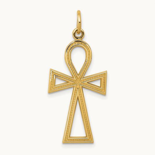 Ankh Cross Charm — 14K Yellow Gold, 37mm