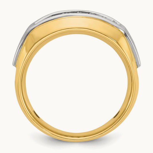 IBGoodman Men's Polished and Satin 2-Row Diamond Ring, 14K Two-tone