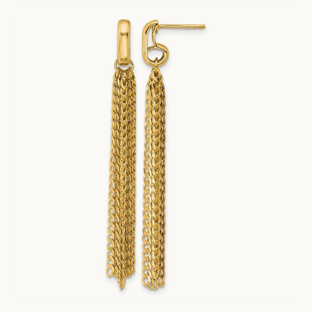 Polished Fancy Curb Link Tassel Post Dangle Earrings, 14K — Leslie's