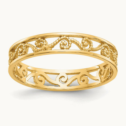 Polished/Textured Ring, 14K