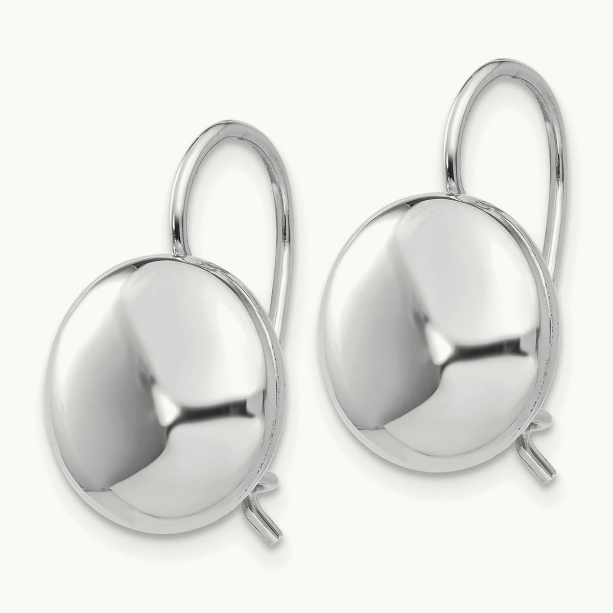 Polished Button Kidney Wire Earrings — 14K White Gold, 12mm