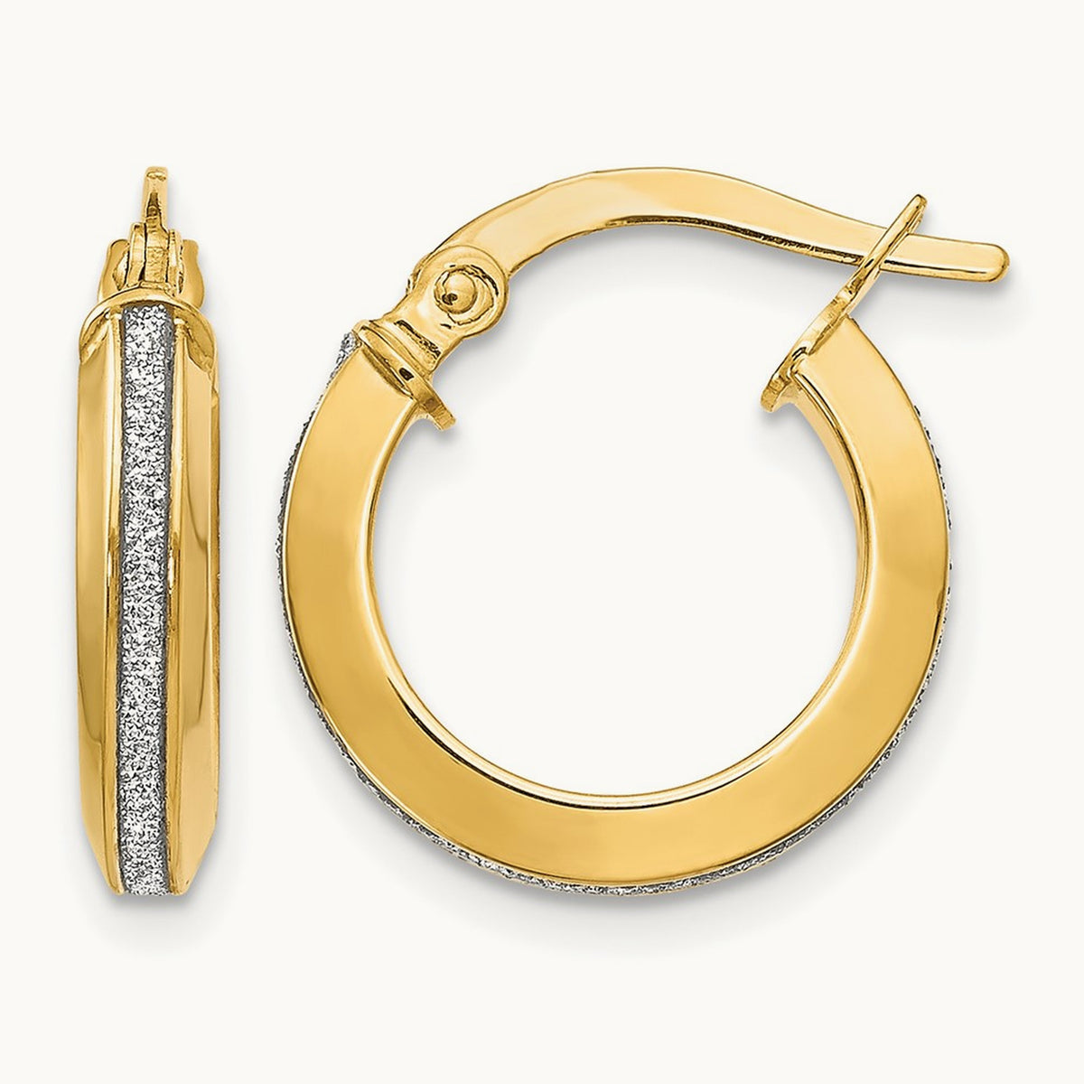 Polished Glimmer Infused Hoop Earrings — 14K Yellow Gold, 14.5mm