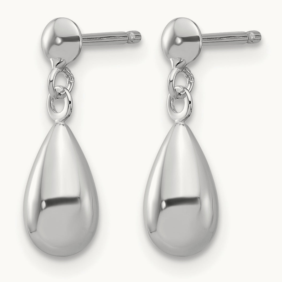 Polished Teardrop Dangle Earrings — 14K White Gold