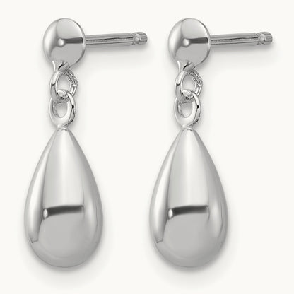 Polished Teardrop Dangle Earrings — 14K White Gold