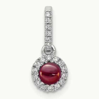 Diamond and Cabochon .47 Garnet Pendant, 14K White Gold