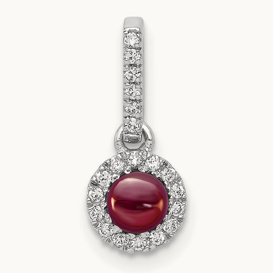 Diamond and Cabochon .47 Garnet Pendant, 14K White Gold