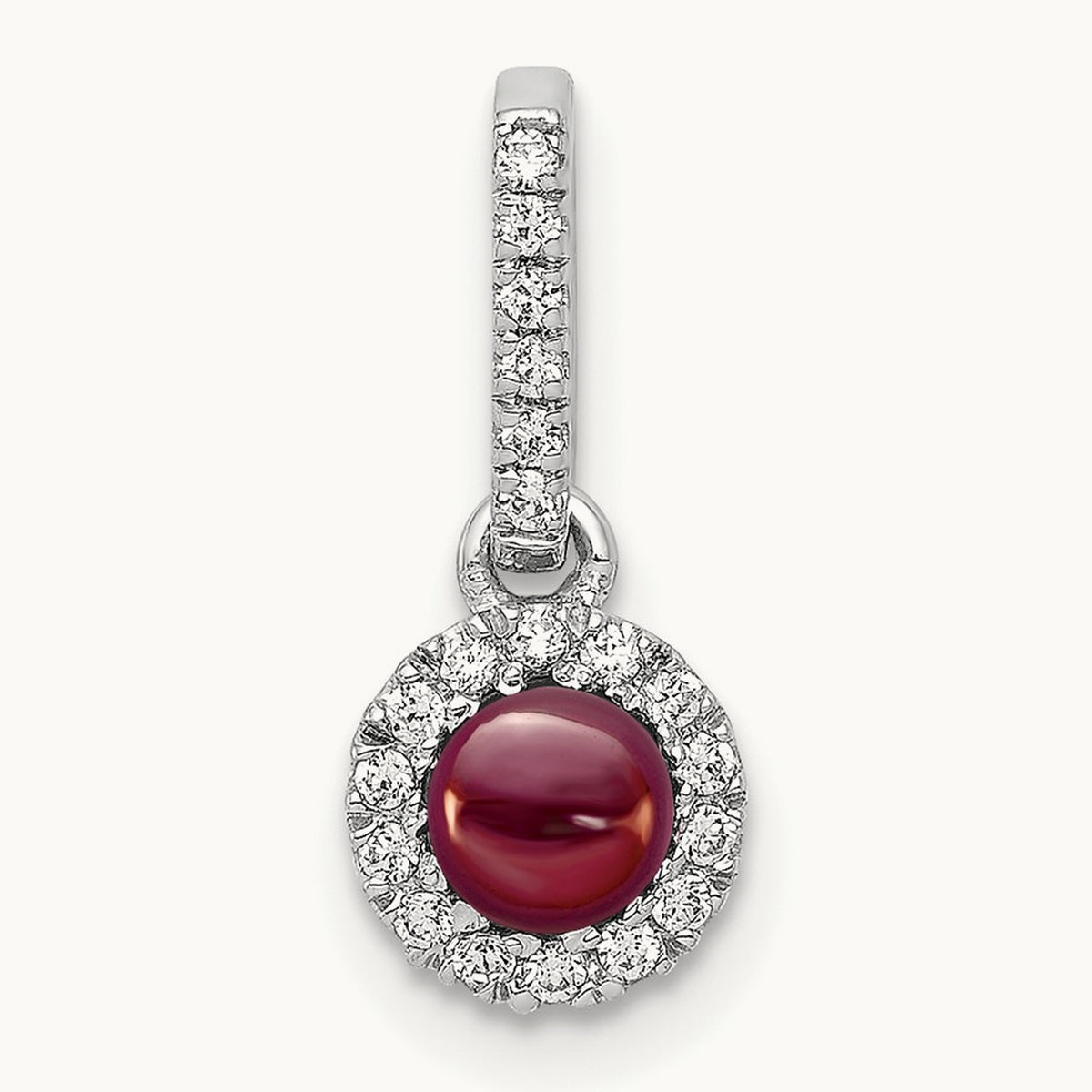 Diamond and Cabochon .47 Garnet Pendant, 14K White Gold