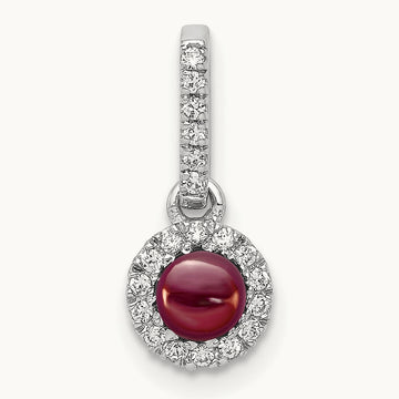 Diamond and Cabochon .47 Garnet Pendant, 14K White Gold