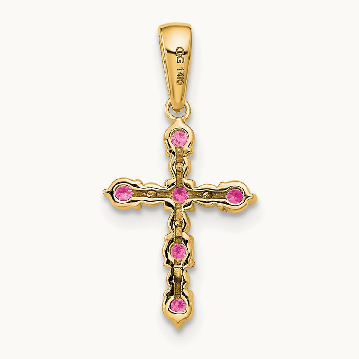 Tourmaline and Diamond Cross Pendant — 14K Yellow Gold