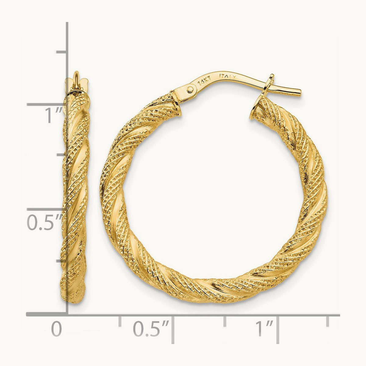 Twisted Textured Hoop Earrings — 14K Yellow Gold, 26mm